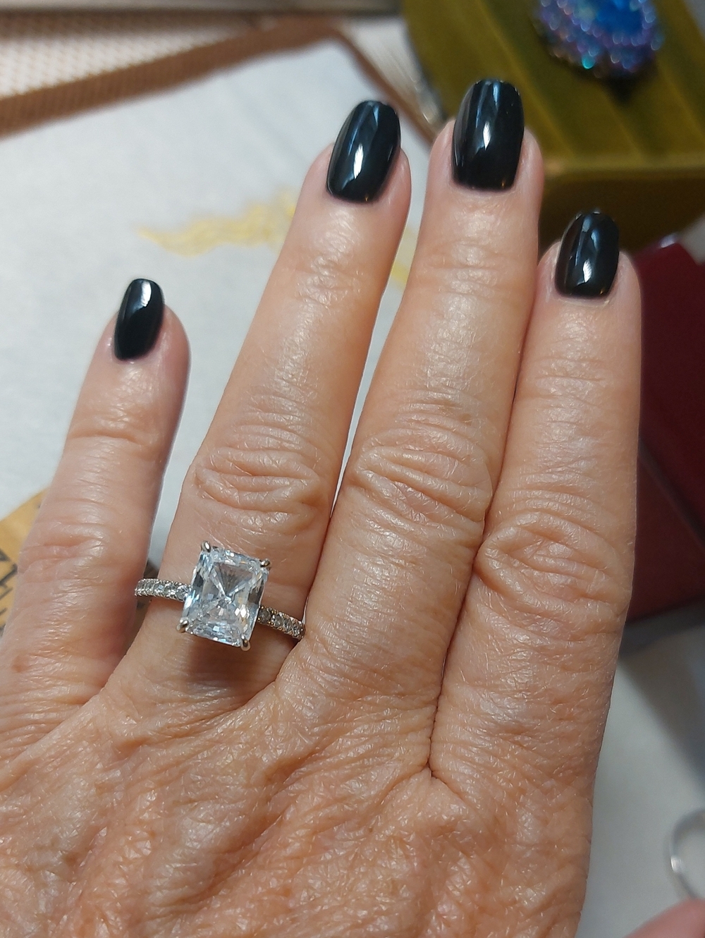 Sterling Silver 925 Emerald Cut CZ Solitaire with Accents Size 5.5